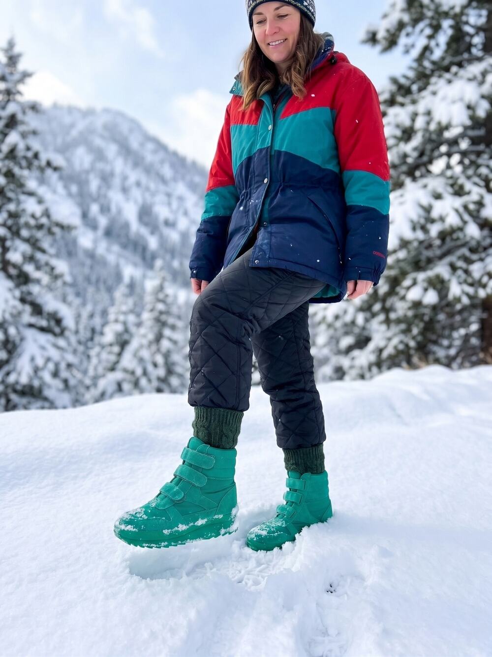 VTG 80s 1988 Winter Olympics Thinsulate Snow Boots Green Suede Nylon Straps NWT